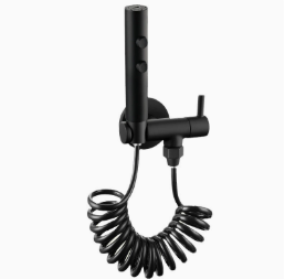 Ensemble de pulvérisateur de bidet en acier inoxydable noir mat, vanne d'angle à commande unique double mode 1 entrée 1 sortie