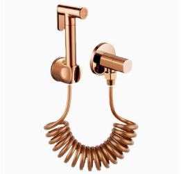Pulvérisateur de bidet de toilette en laiton or rose, pistolet de pulvérisation haute pression avec 1 entrée et 1 vanne d'angle de sortie